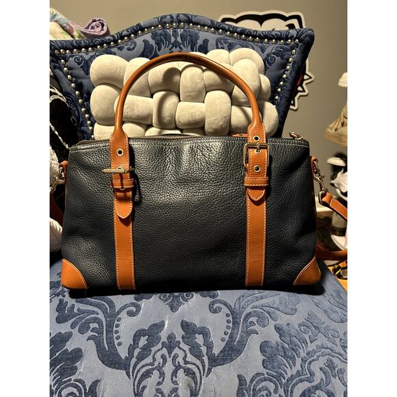 Vintage Dooney and Bourke Double Handle Satchel Navy and Tan - Picture 4 of 9